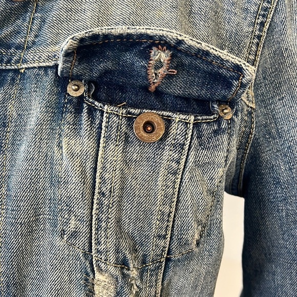 Vintage Y2K RL Polo Jeans Co. Lydia Shrunken Style Distressed Denim Jean Jacket - Picture 5 of 11